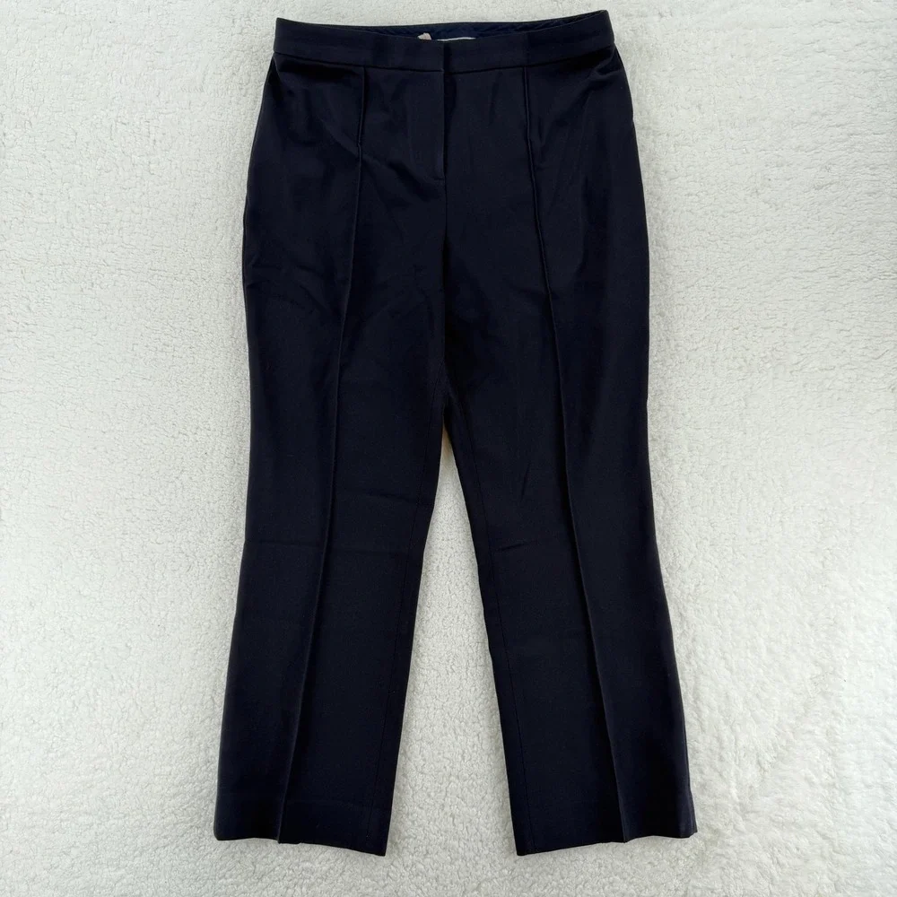 Tory Burch Womens 14 Navy Blue Wool Blend Straight Leg Dress Pants‎ Trousers